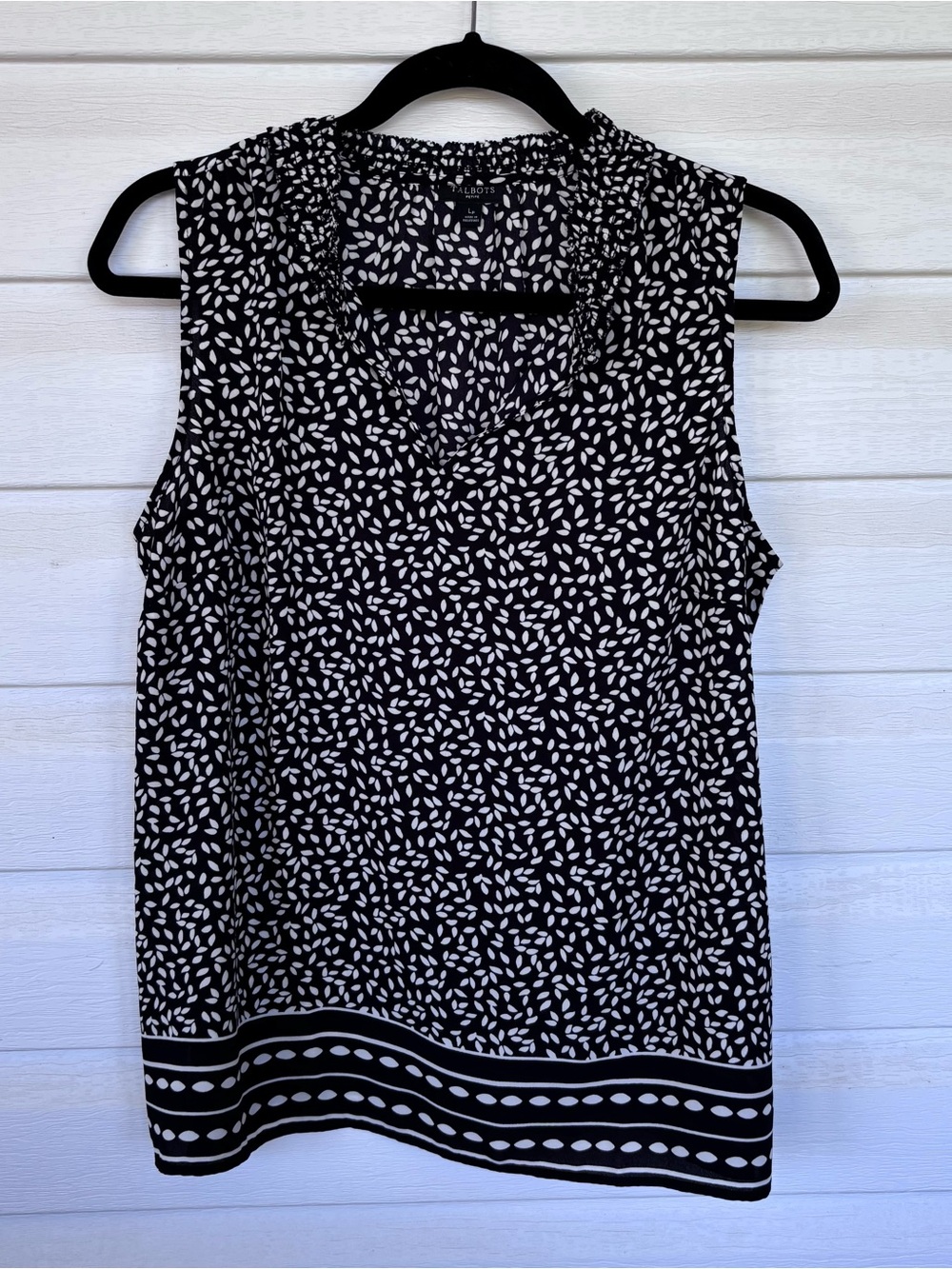 Talbots Black & White Printed Sleeveless Shell Top Size Large Petite